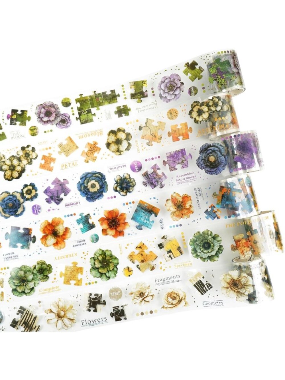 Floral Puzzle Piece Tape Set - Vintage Collage Stickers for Scrapbooks & DIY